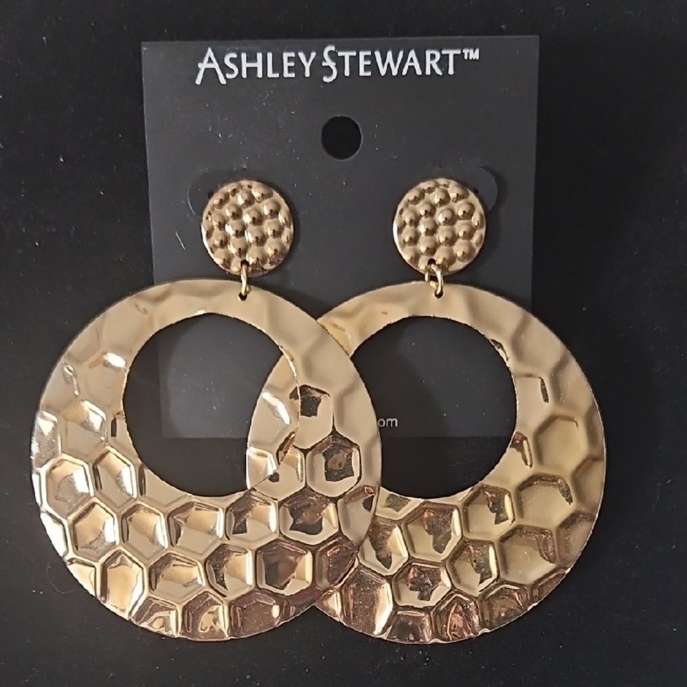Ashley Stewart Gold Hammered Disc Earrings